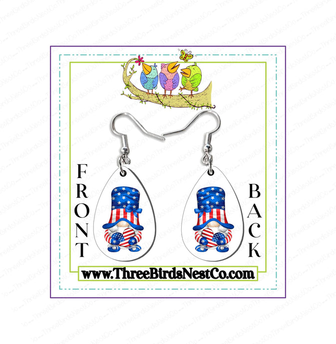 Patriotic Gnome - Dangle Earrings - Patriotic Earrings - 4th of July Accessories - Patriotic Fashion Earrings