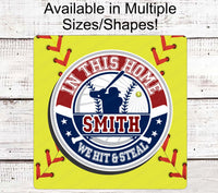 
              Softball Wreath Sign - Hit and Steal - Last Name Sign - Softball Lover - Personalized Softball Sign
            