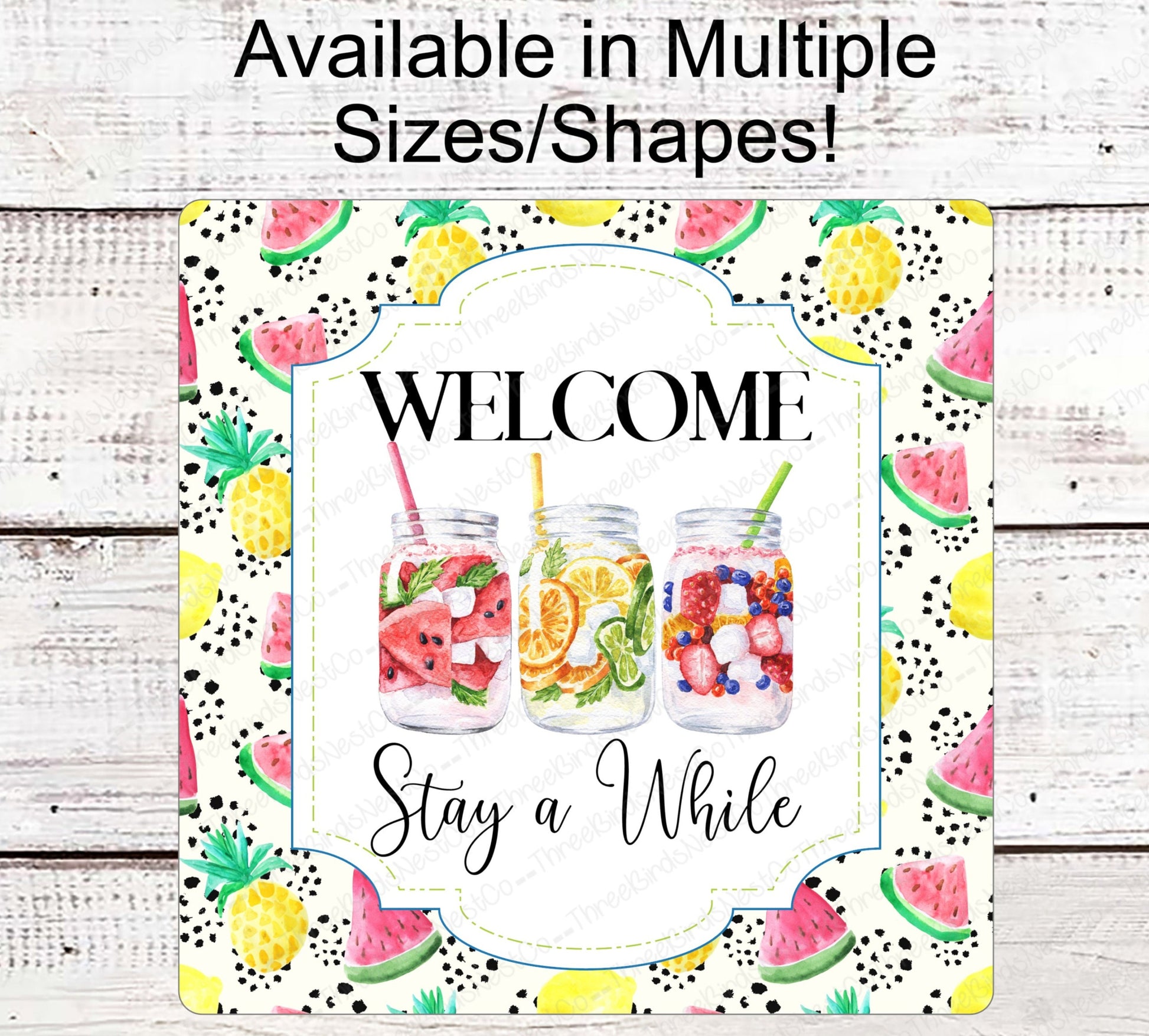 Mason Jars Welcome Wreath Sign - Stay a While - Lemonade Sign - Porch Sign - Sweet Tea Sign - Blueberries and Strawberries