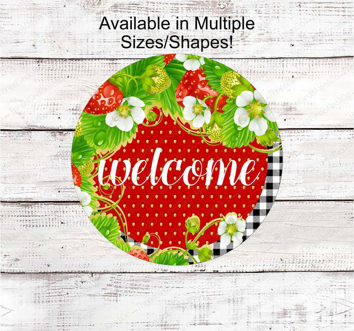 Strawberry Sign - Welcome Wreath Sign - Strawberries Sign - Welcome Sign - Strawberry Wreath - Summer Welcome Sign - Spring Welcome Sign