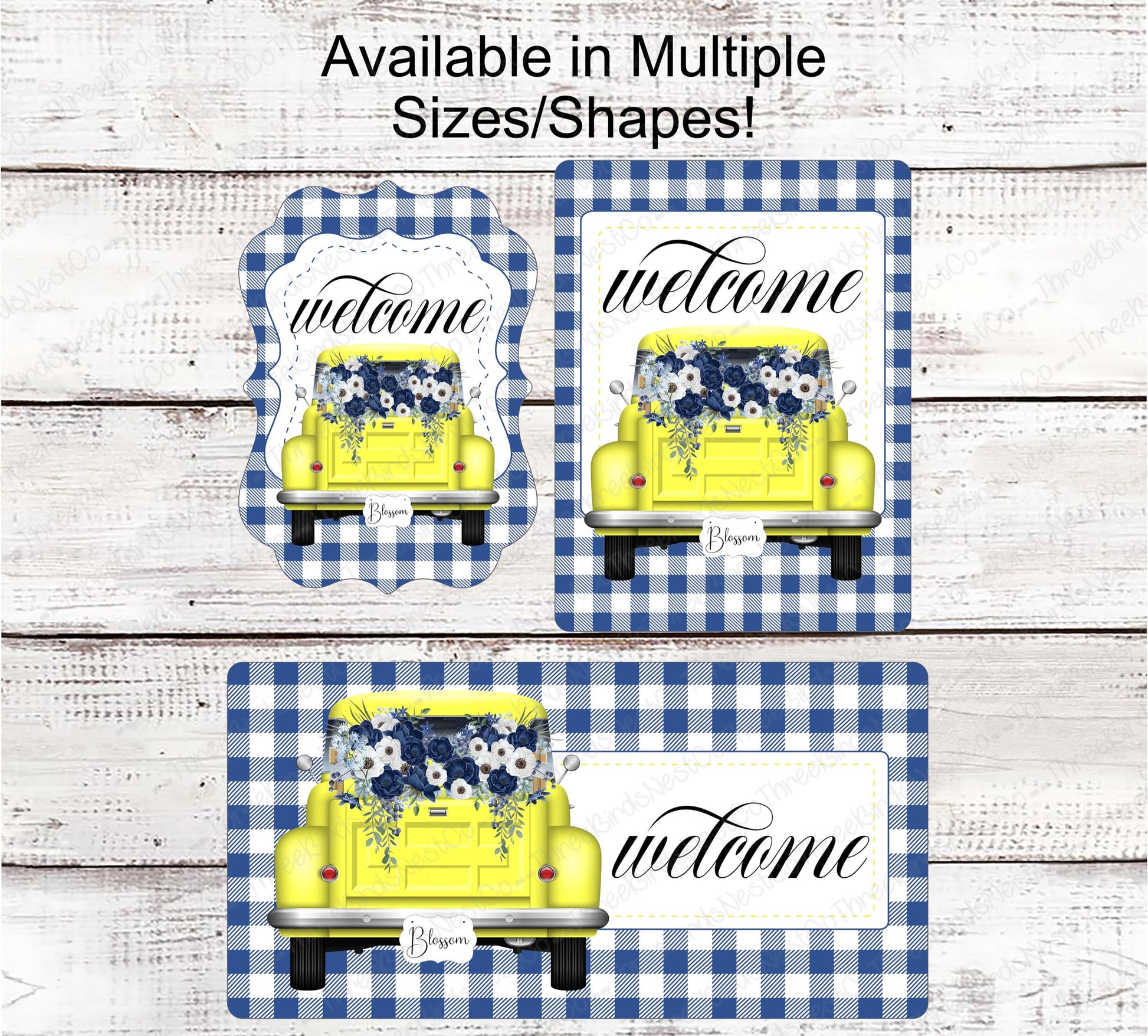Yellow Truck Welcome Wreath Sign - Yellow and Blue - Spring Wreath Signs - Old Truck Signs - Spring Truck Sign - Floral Wreath Signs