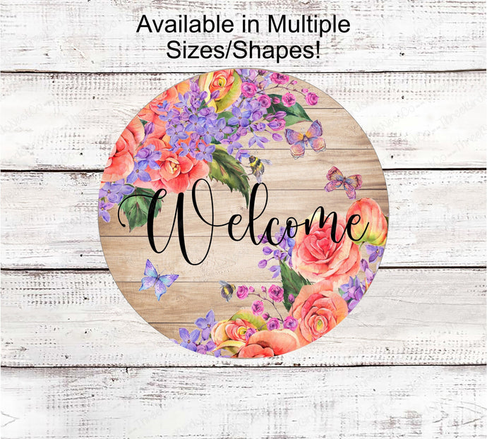 Butterfly Welcome Wreath Sign - Honeybee Sign - Bumble Bee - Front Door Shop - Shop Now at www.ThreeBirdsNestCo.com