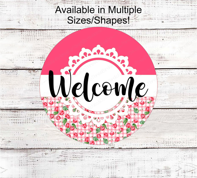 Cherries Welcome Wreath Sign - Floral Signs - Spring and Summer Wreath Signs - Front Door Shop - Shop Now at www.ThreeBirdsNestCo.com