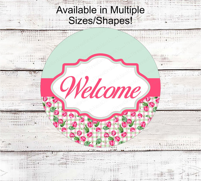 Cherries Welcome Wreath Sign - Floral Signs - Spring and Summer Wreath Signs - Front Door Shop - Shop Now at www.ThreeBirdsNestCo.com