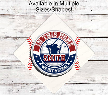 Baseball Wreath Sign - Hit and Steal - Last Name Sign - Baseball Lover - Personalized Baseball Sign