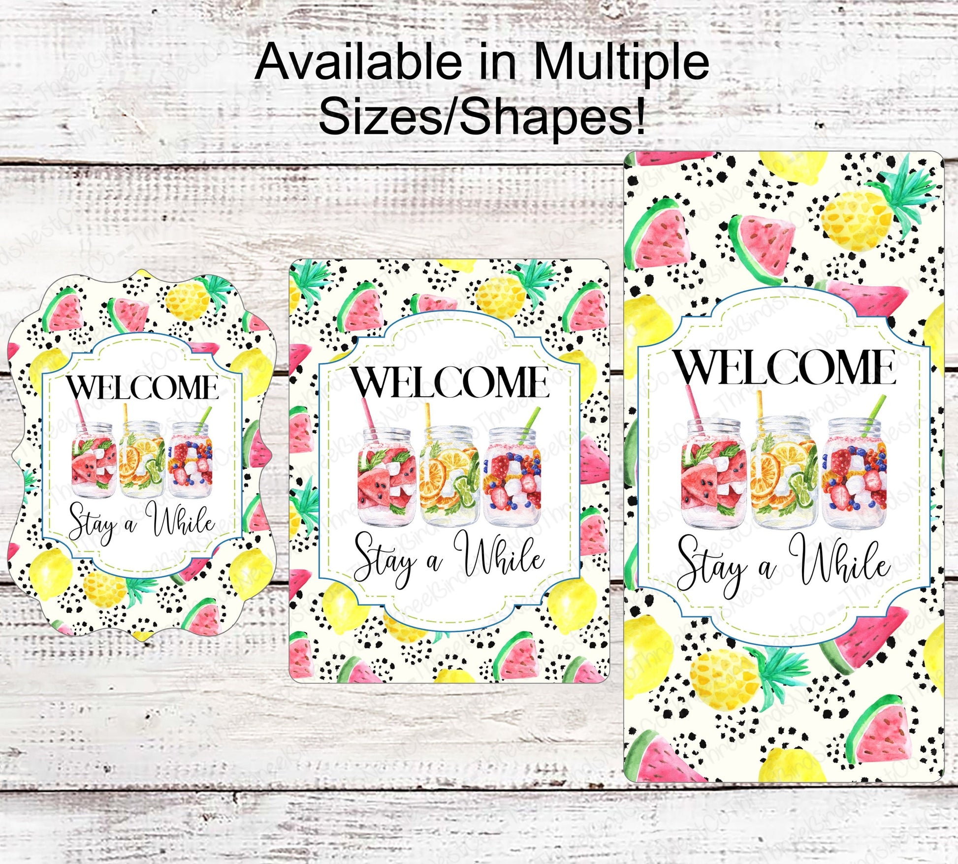 Mason Jars Welcome Wreath Sign - Stay a While - Lemonade Sign - Porch Sign - Sweet Tea Sign - Blueberries and Strawberries