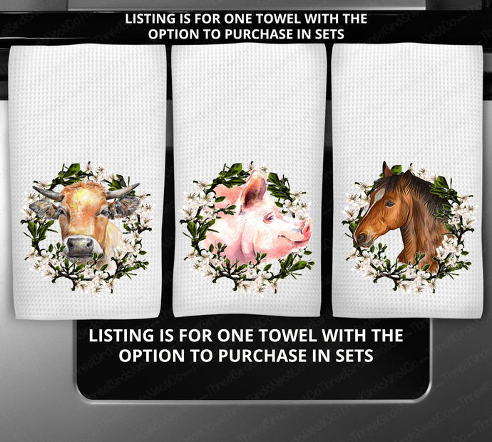 Kitchen Linens - Kitchen Towels - Farm Animals Decor - Farm Kitchen Towels - Choose One or a Set - www.ThreeBirdsNestCo.com