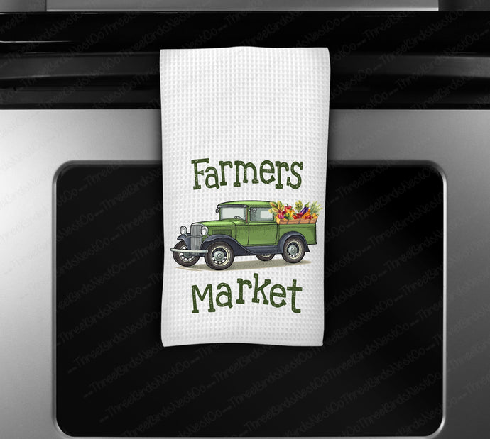 Farmhouse Kitchen Towels - Kitchen Towels - Farmers Market - Old Truck Towel - Kitchen Linens - www.ThreeBirdsNestCo.com