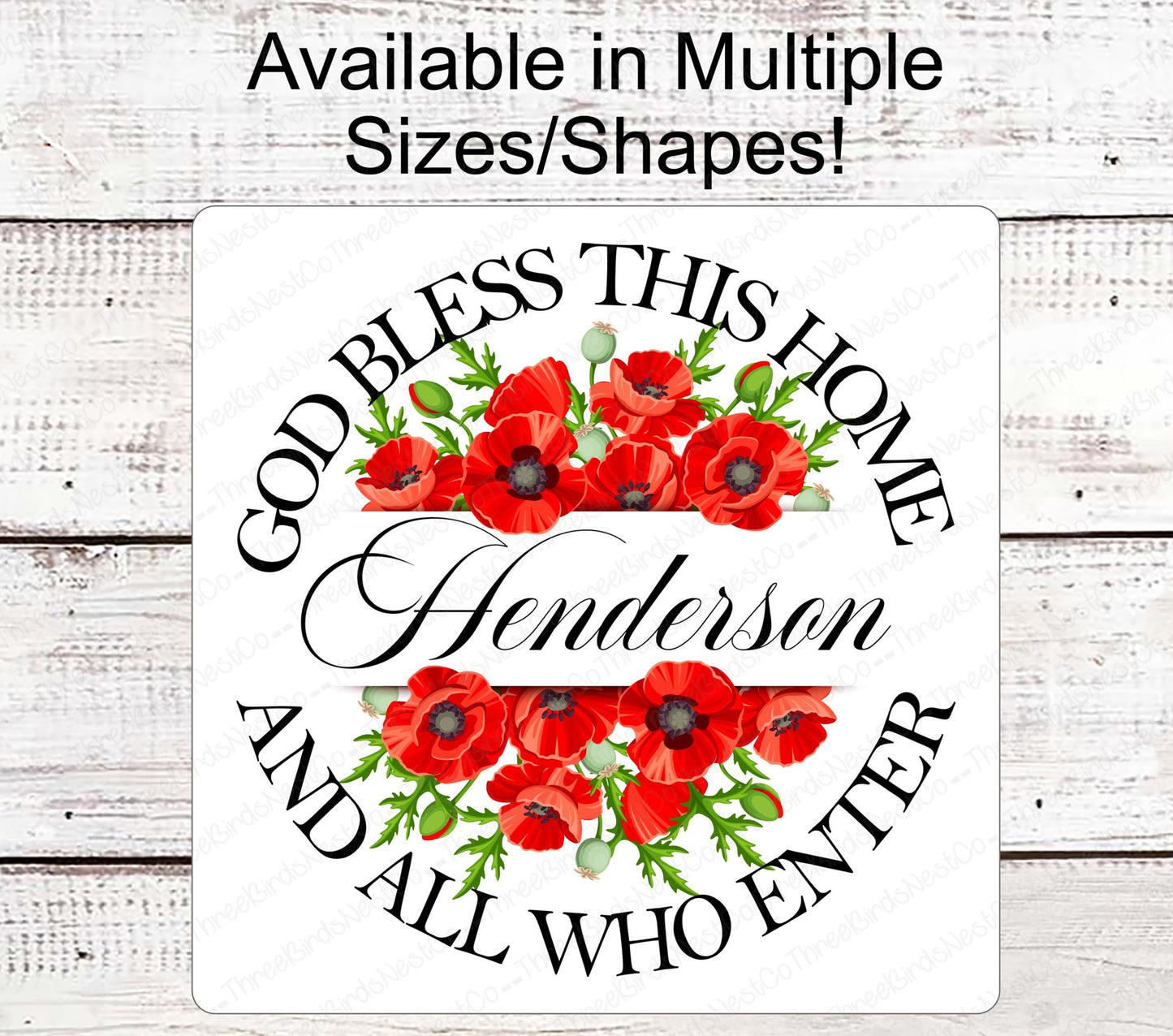 God Bless This Home - Family Name Wreath Sign - Poppy Floral Sign