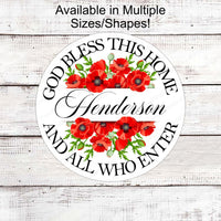 God Bless This Home - Family Name Wreath Sign - Poppy Floral Sign