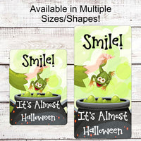Smile Happy Halloween Frog Wreath Sign - Witches Cauldron Sign - www.ThreeBirdsNestCo.com for 20% Off