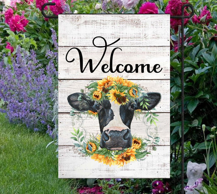 Sunflower Cow Double Sided Garden Flag - Farmhouse Decor - Farm Animals - ThreeBirdsNestCo.com for 5% Back on All Purchases