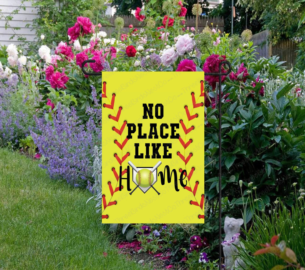 No Place Like Home Softball Double Sided Garden Flag - Sports Flag - ThreeBirdsNestCo.com for 5% Back on All Purchases