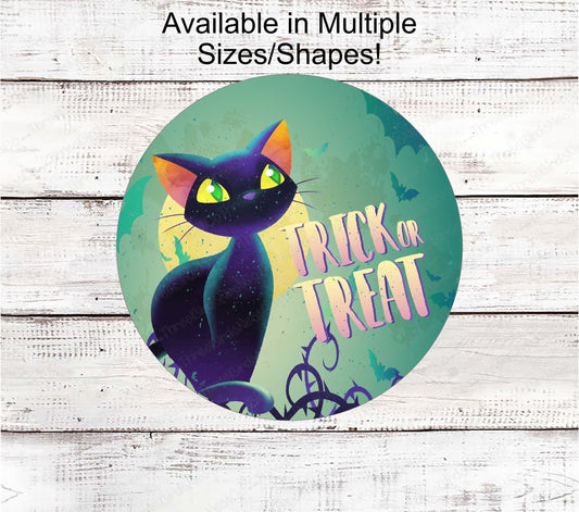 Pastel Halloween Black Cat Wreath Sign - Trick or Treat Sign