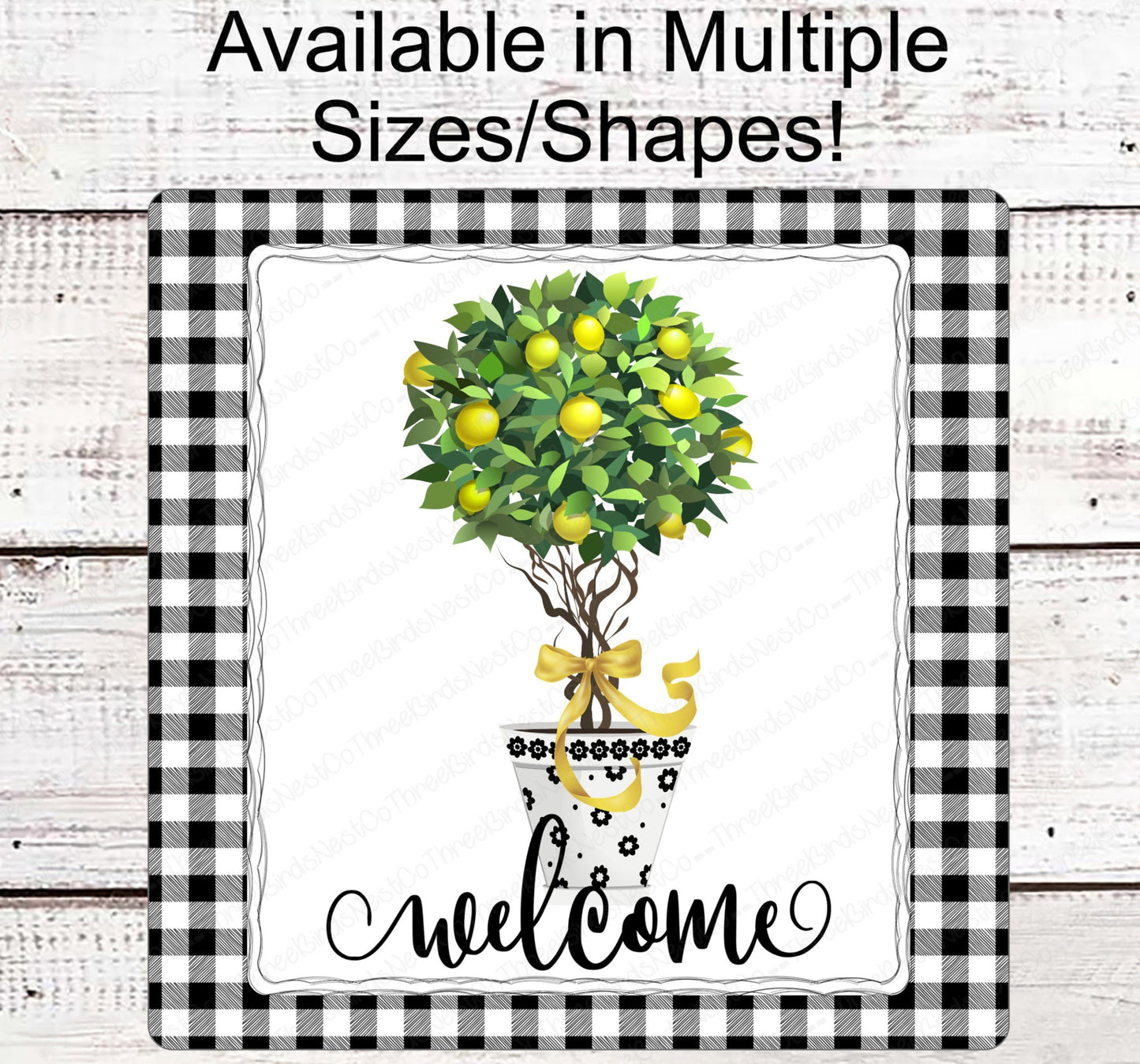 Buffalo Plaid Lemon Topiary Tree Welcome Wreath Sign - Family Name Sign