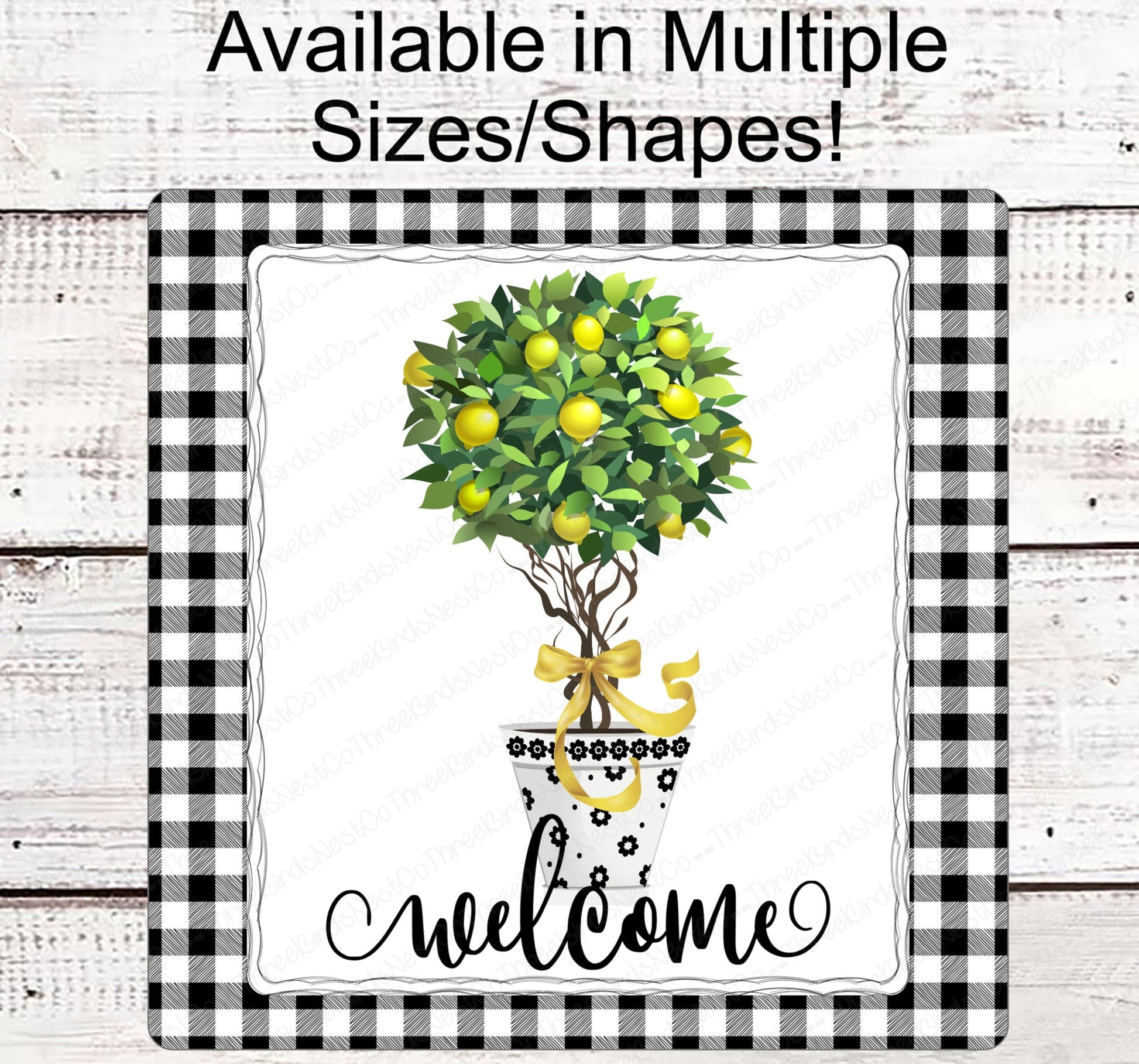 Buffalo Plaid Lemon Topiary Tree Welcome Wreath Sign - Family Name Sign