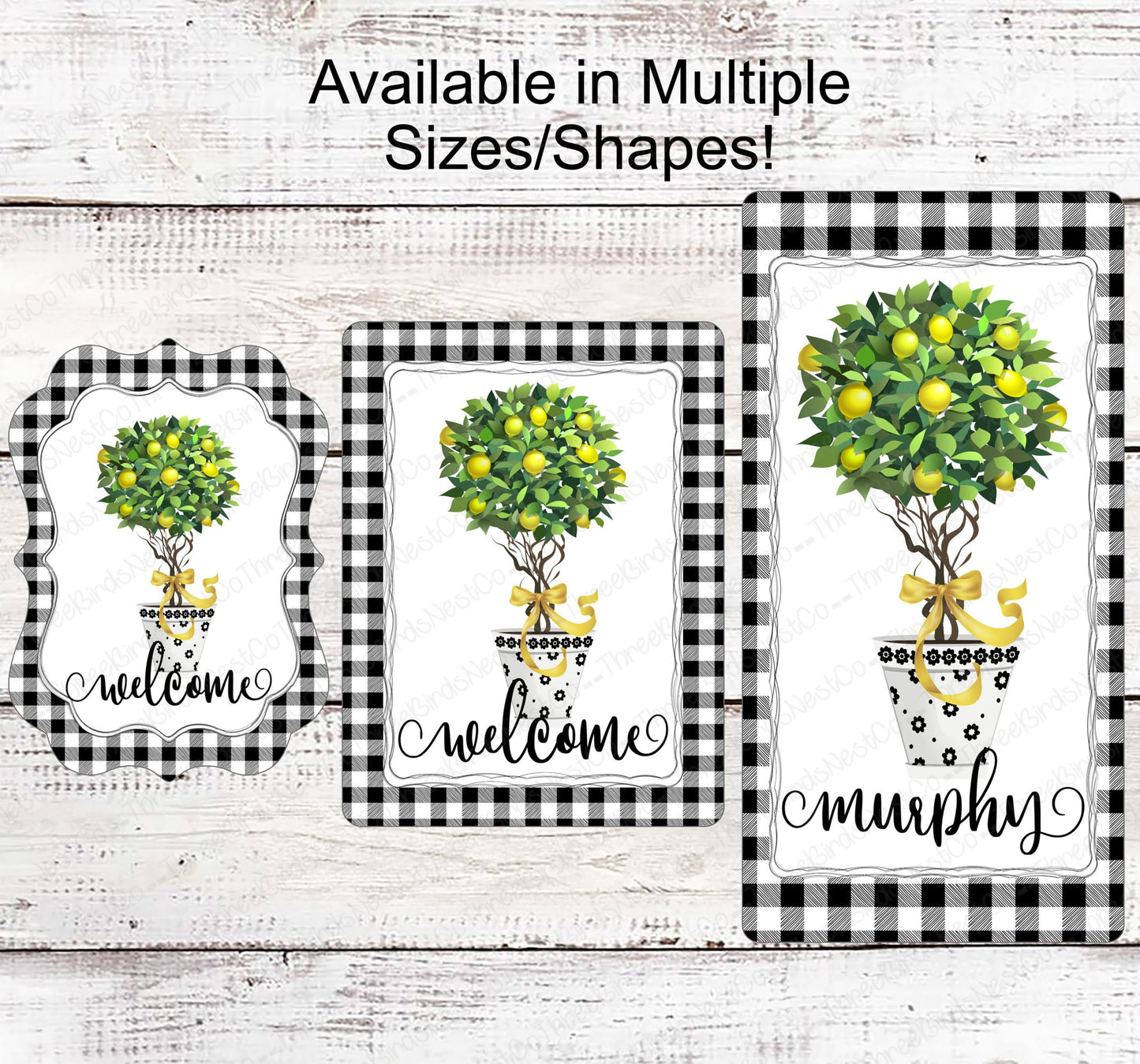 Buffalo Plaid Lemon Topiary Tree Welcome Wreath Sign - Family Name Sign