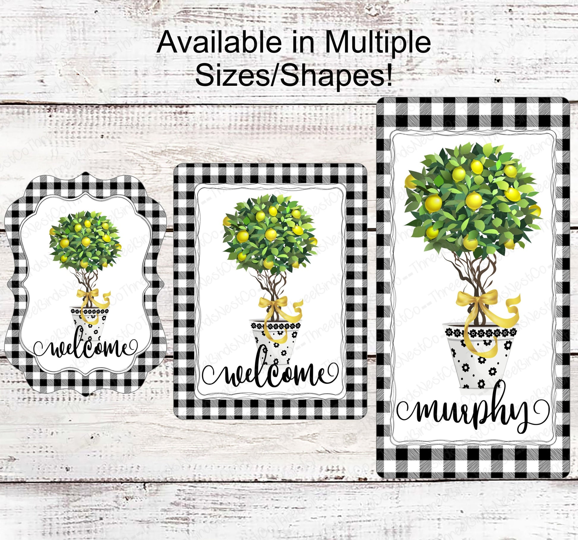 Buffalo Plaid Lemon Topiary Tree Welcome Wreath Sign - Family Name Sign
