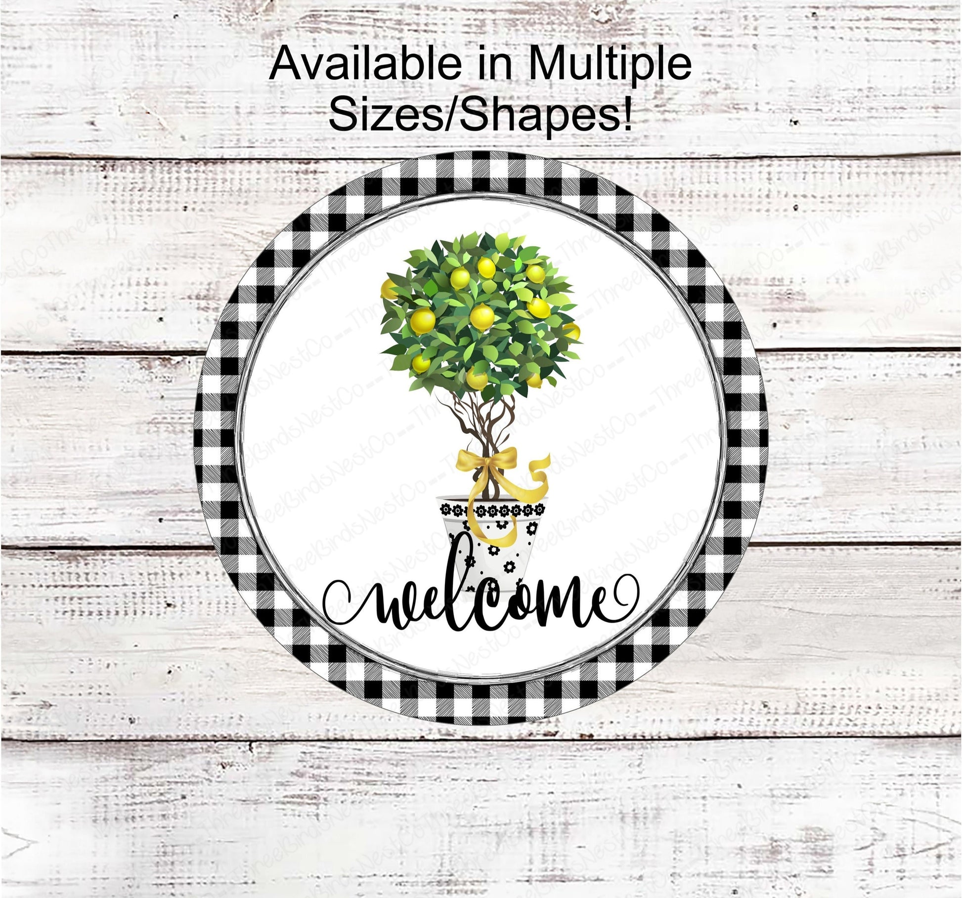 Buffalo Plaid Lemon Topiary Tree Welcome Wreath Sign - Family Name Sign