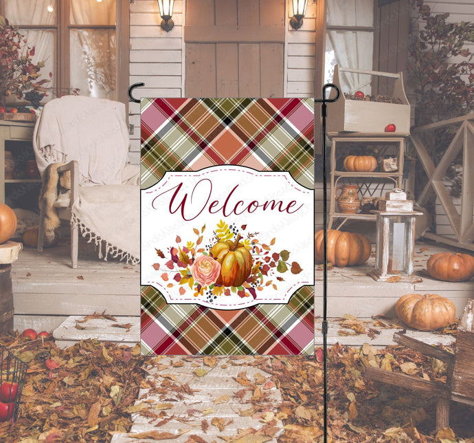 Floral Pumpkin Welcome Double Sided Garden Flag - Visit www.ThreeBirdsNestCo.com for 20% Off