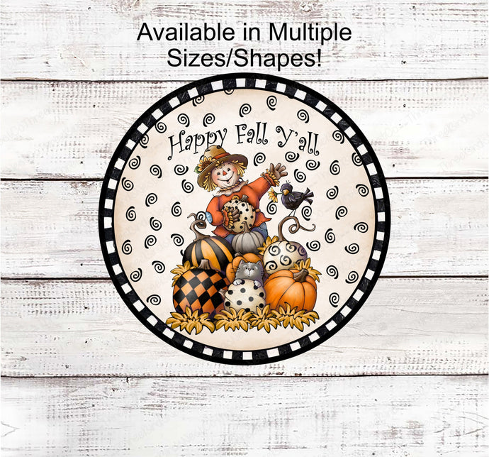 Happy Fall Yall Scarecrow in Pumpkin Truck Fall Wreath Sign