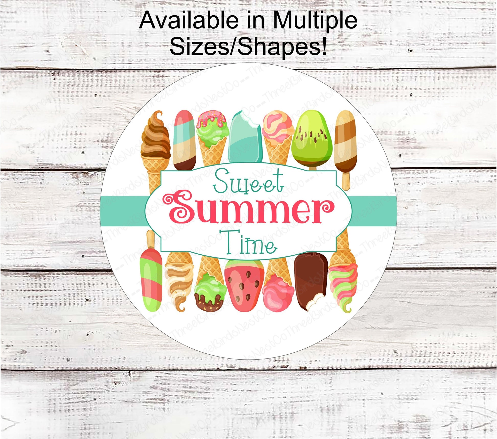 Sweet Summertime Ice Cream Wreath Sign - www.ThreeBirdsNestCo.com for 20% Off