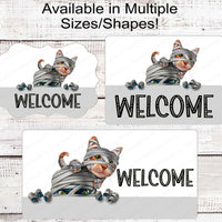 Mummy and Cat Halloween Welcome Sign