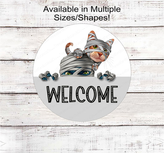 Mummy and Cat Halloween Welcome Sign