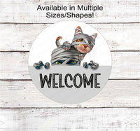 
              Mummy and Cat Halloween Welcome Sign
            