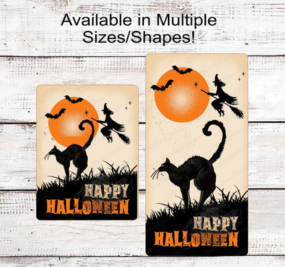 Black Cat and Witch Vintage Halloween Sign