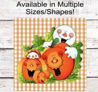 
              Cute Ghost and Jack O Lanterns Halloween Wreath Sign
            