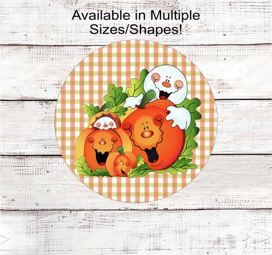 Cute Ghost and Jack O Lanterns Halloween Wreath Sign