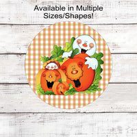Cute Ghost and Jack O Lanterns Halloween Wreath Sign