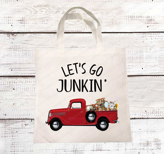 Lets Go Junkin Flea Market Bag - Reusable Tote Grocery Bag - 2 Sizes and Many styles available! - Visit www.ThreeBirdsNestCo.com for 20% Off