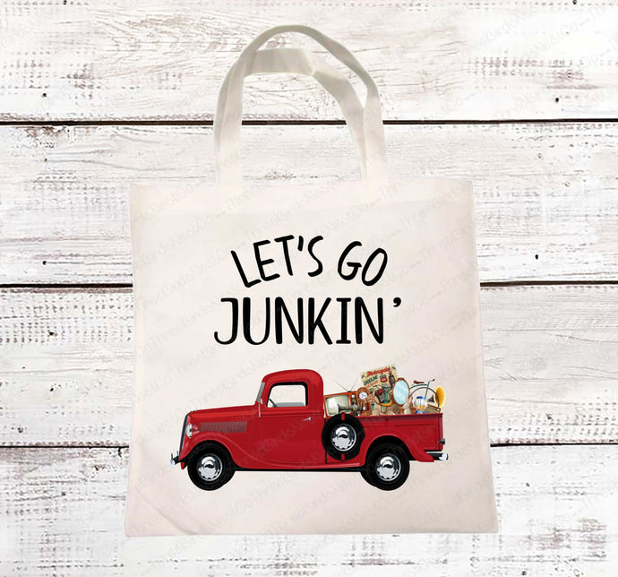 Lets Go Junkin Flea Market Bag - Reusable Tote Grocery Bag - 2 Sizes and Many styles available! - Visit www.ThreeBirdsNestCo.com for 20% Off