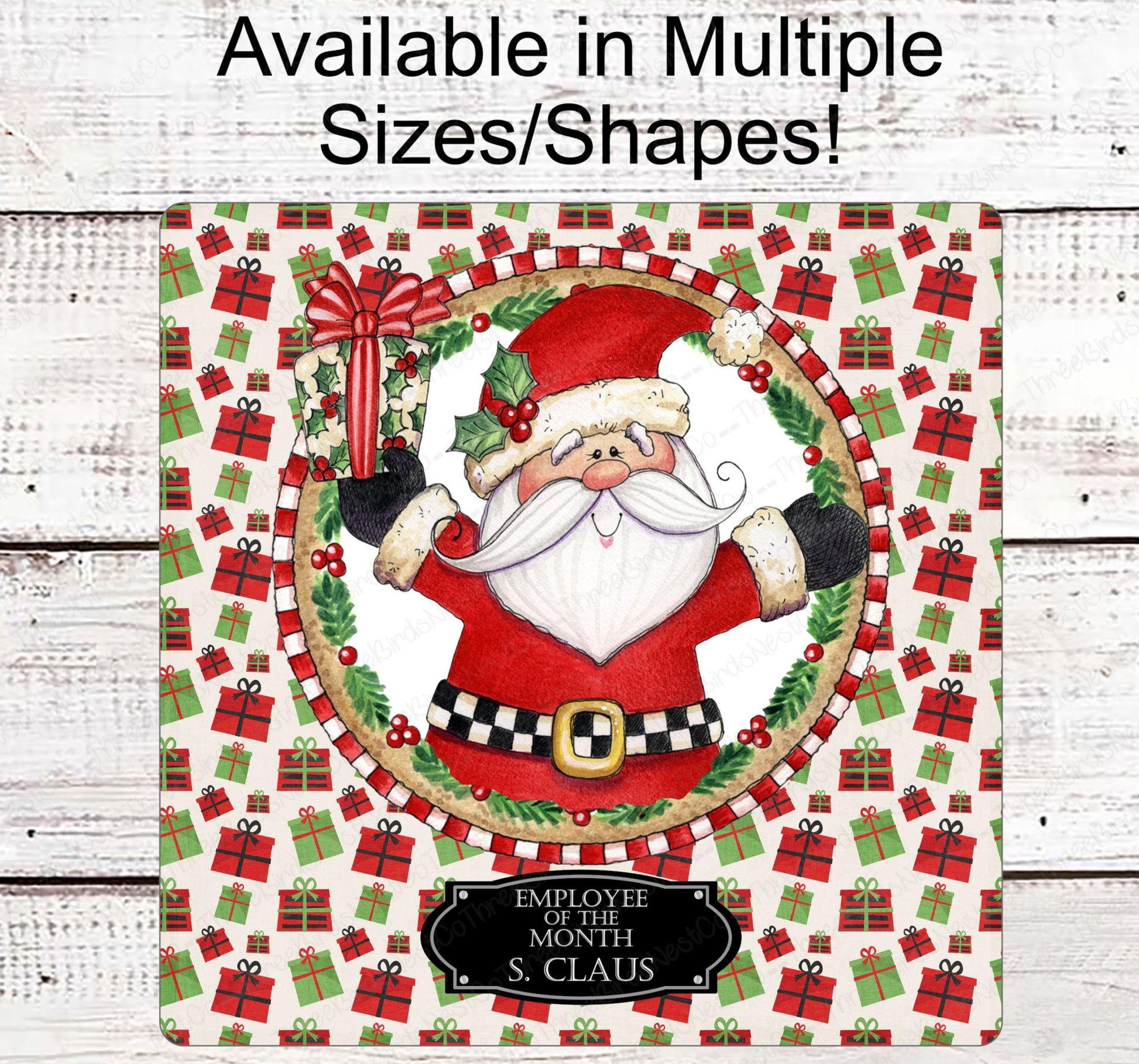 Santa Claus and Christmas Presents Wreath Sign
