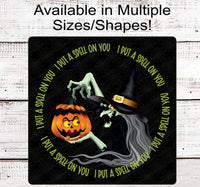 
              I Put a Spell on You Halloween Witch and Jack O Lantern Wreath Sign
            