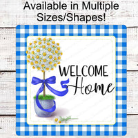 Buffalo Plaid  Daisy Topiary Tree Welcome Home Wreath Sign