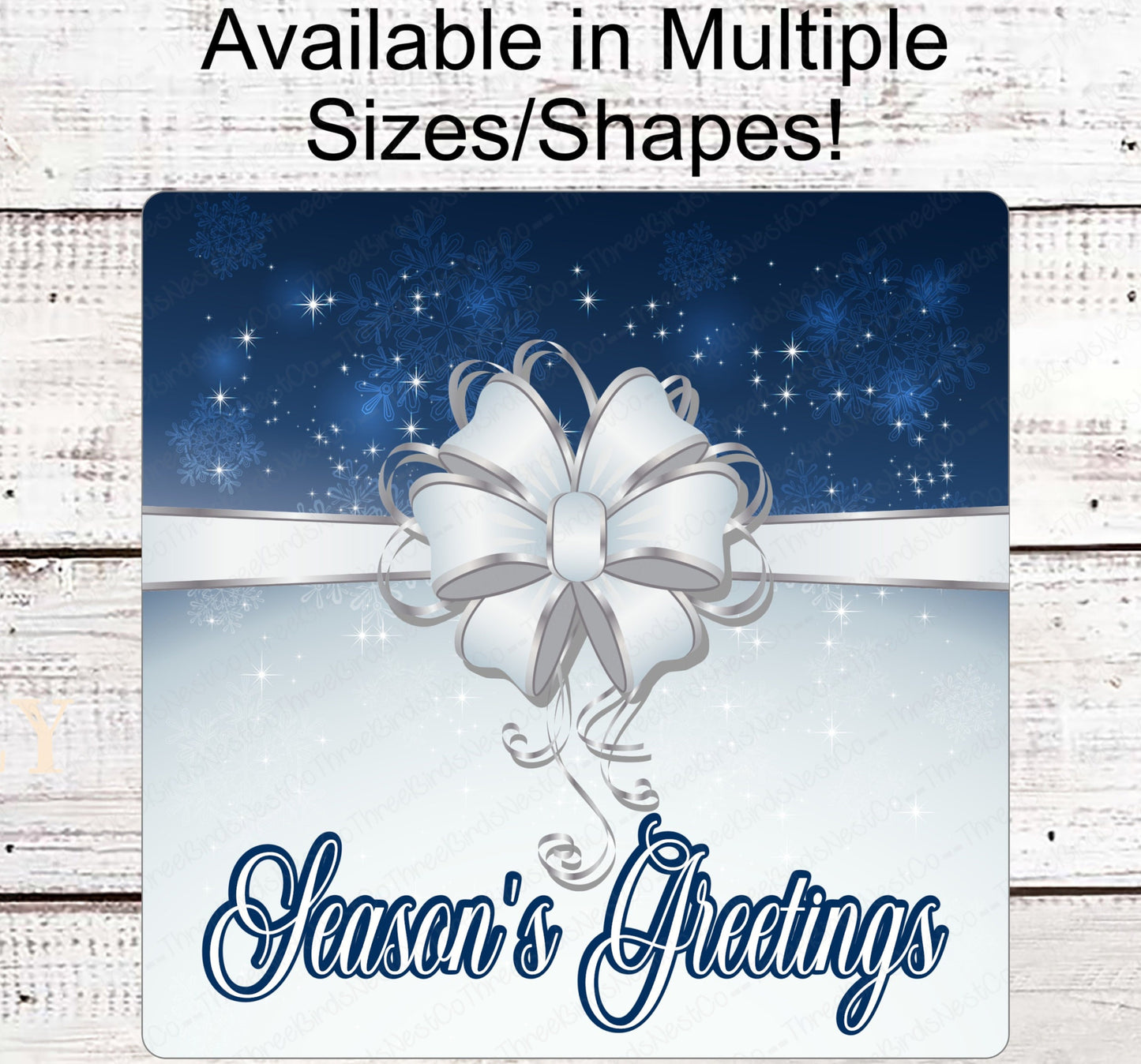 Seasons Greetings Snowy Present Wreath Sign