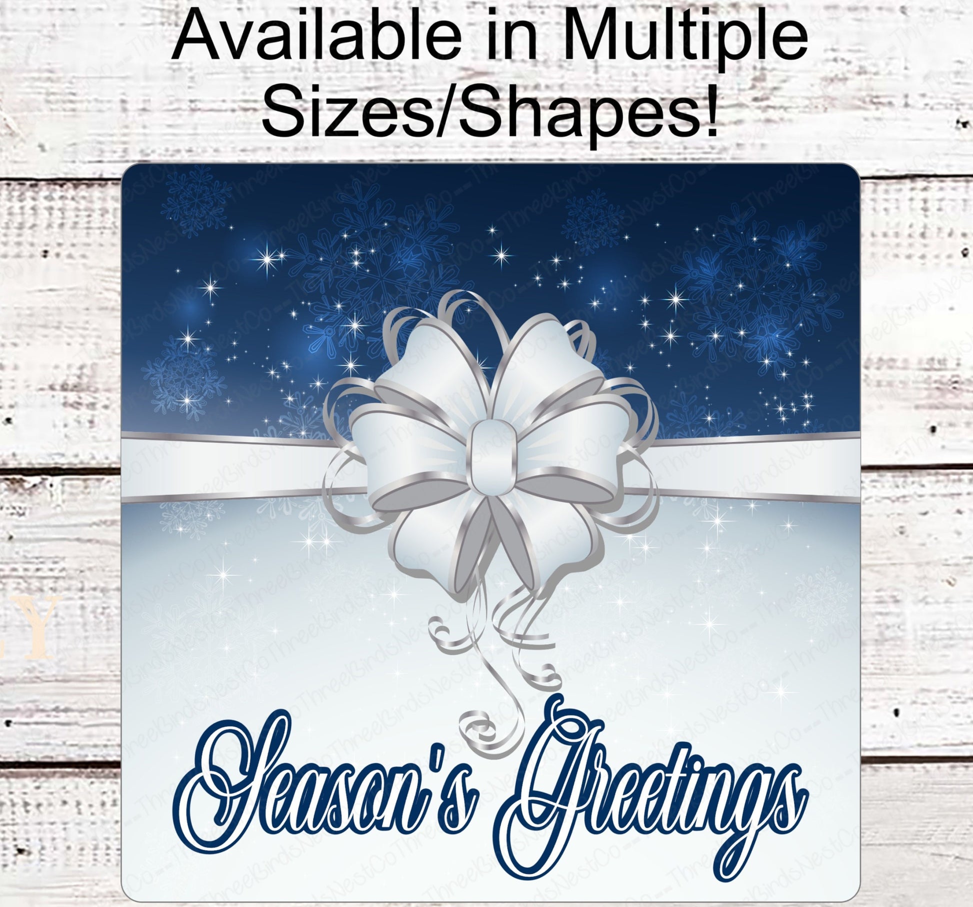 Seasons Greetings Snowy Present Wreath Sign
