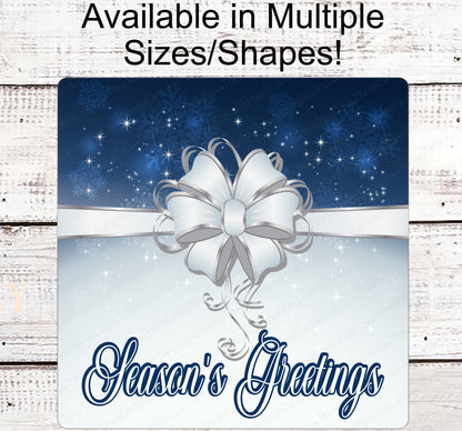 Seasons Greetings Snowy Present Wreath Sign