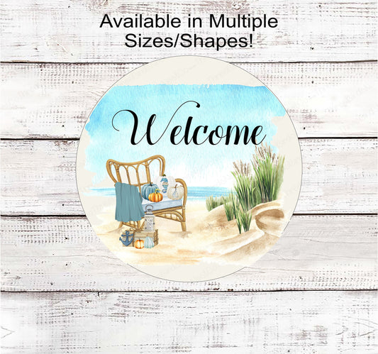 Fall Pumpkins Beach Welcome Wreath Sign