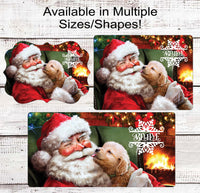 
              Santa Claus and Golden Retriever Puppy Christmas Wreath Sign
            