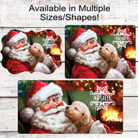 Santa Claus and Golden Retriever Puppy Christmas Wreath Sign