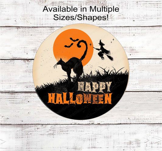 Black Cat and Witch Vintage Halloween Sign