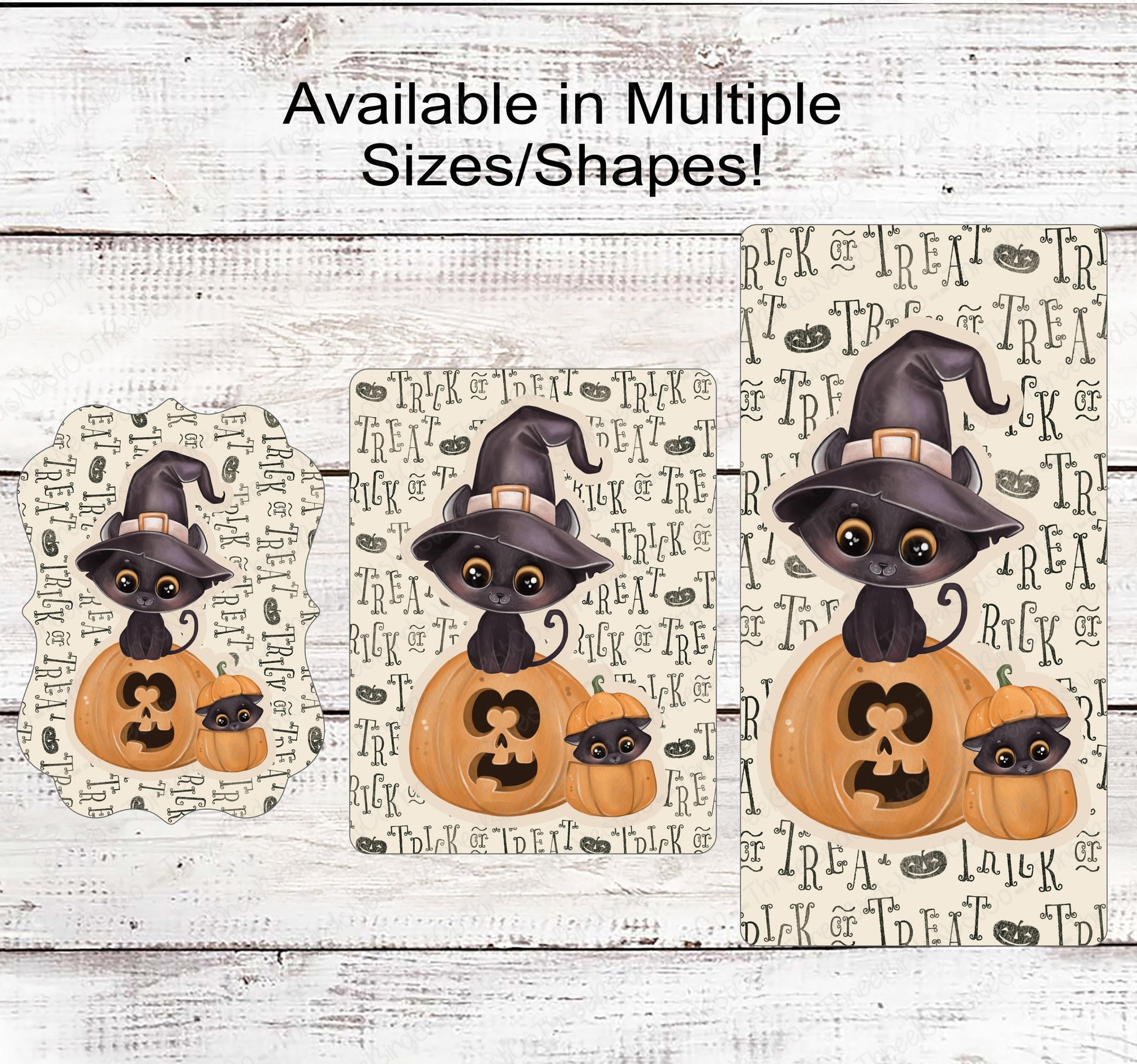 Vintage Black Cats and Pumpkins Trick or Treat Halloween Wreath Sign