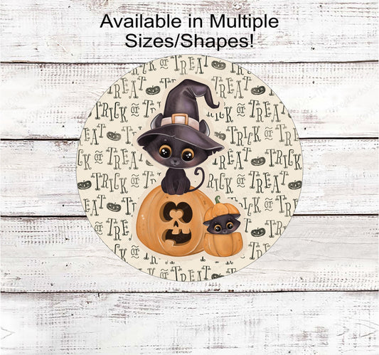 Vintage Black Cats and Pumpkins Trick or Treat Halloween Wreath Sign