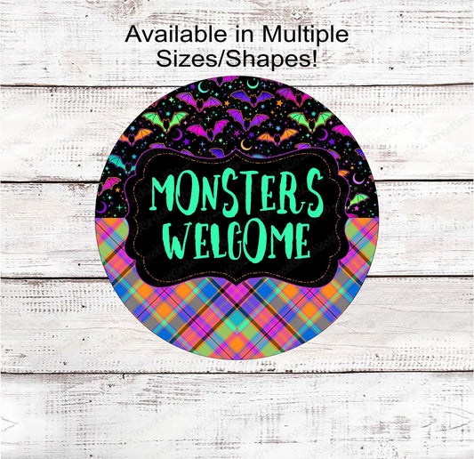 Monsters Welcome Halloween Bats Wreath Sign