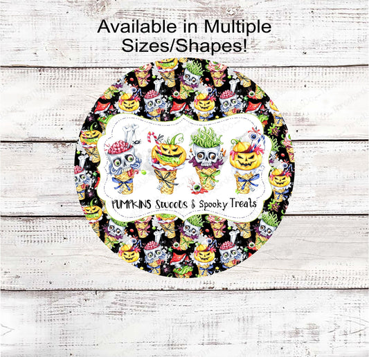 Jack O Lanterns and Skulls Halloween Ice Cream Cone Wreath Signs