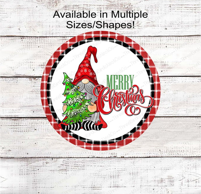 Merry Christmas Tree Gnome Wreath Sign